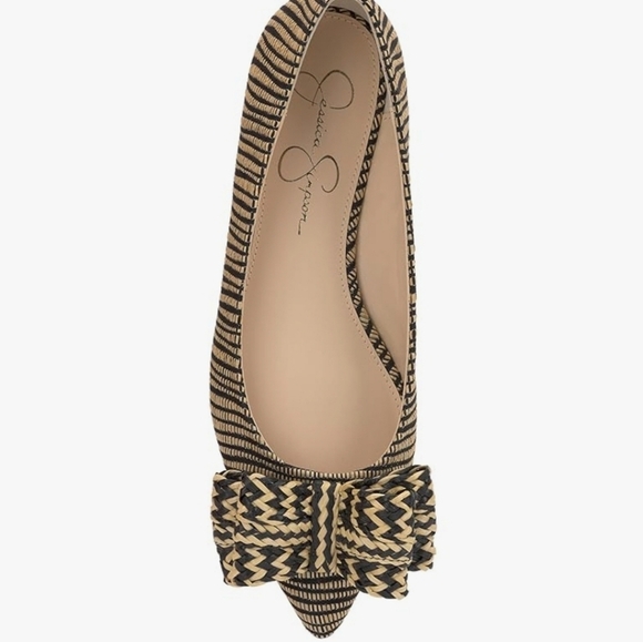 🖤🔹️Jessica Simpson🔹️ Black/natural Whirzle Bow Ballet Flats - Picture 4 of 7